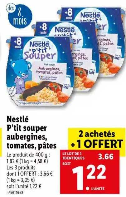 nestlé p'tit souper aubergines, tomates, pâtes