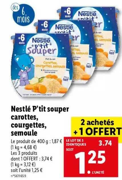 nestlé p'tit souper carottes, courgettes, semoule