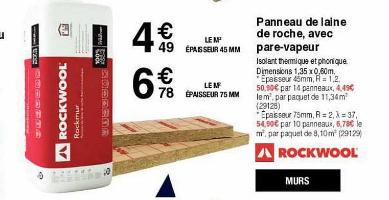 panneau de laine de roche avec pare-vapeur rockwook