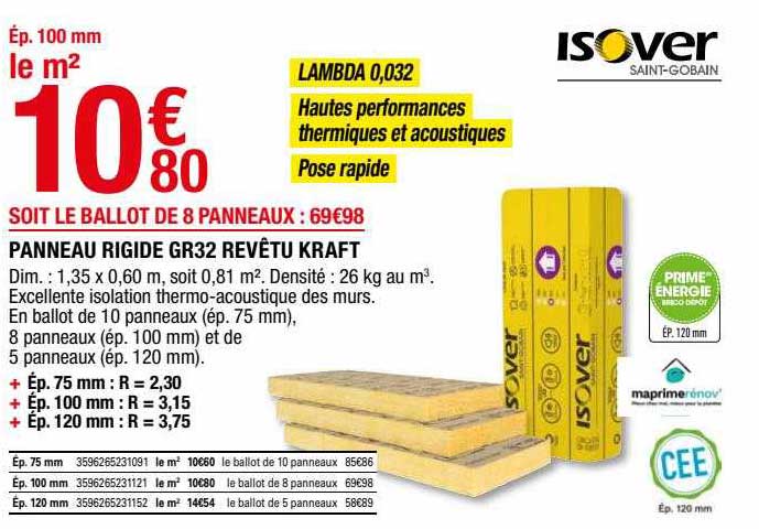 panneau rigide gr32 revêtu kraft isover