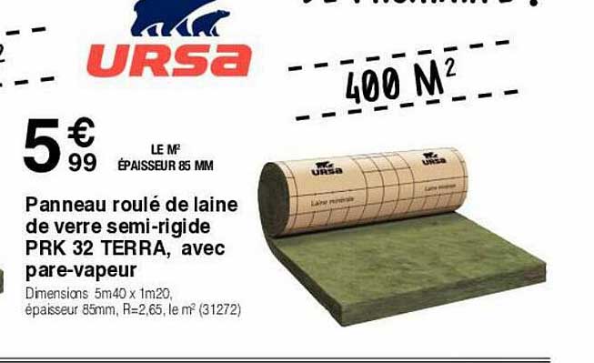 panneau roulé de laine de verre semi-rigide prk 32 terra avec pare-vapeur ursa