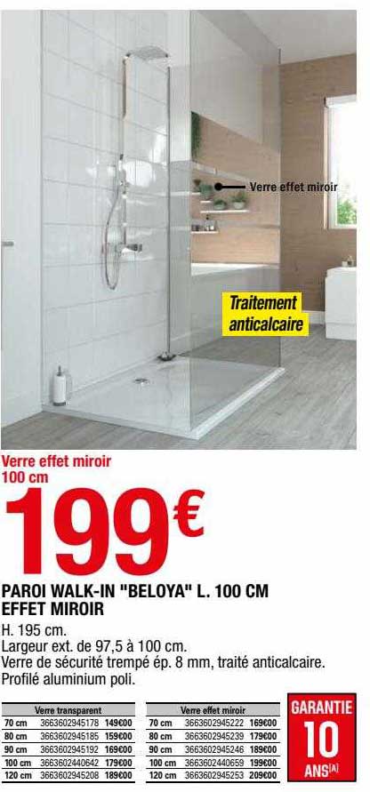 paroi walk-in "beloya" l. 100 cm effet miroir