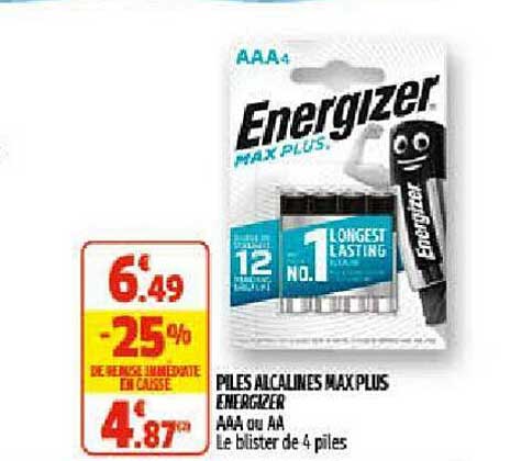 Piles Alcalines Max Plus Energizer