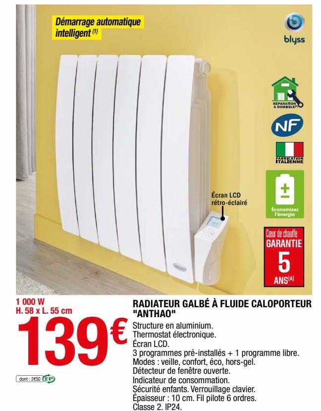 radiateur galbé à fluide caloporteur "anthao"