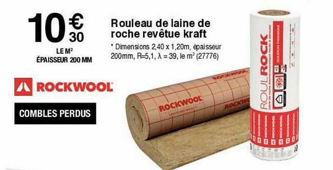 rouleau de laine de roche revêtue kraft rockwool