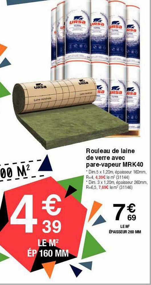 rouleau de laine de verre avec pare-vapeur mrk40