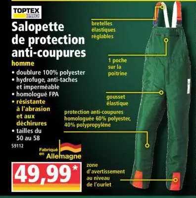 salopette de protection anti-coupures toptex pro