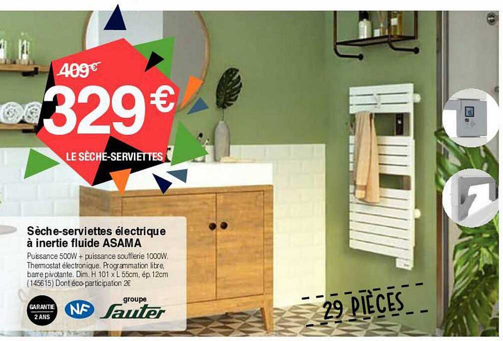 sèche-serviettes électrique à inertie fluide asama