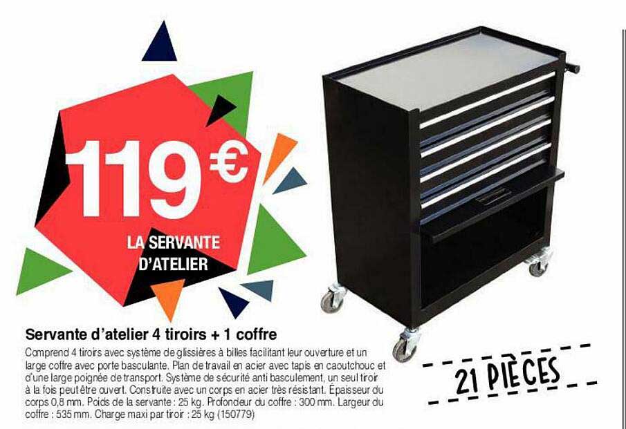 Servante D'atelier 4 Tiroirs + 1 Coffre