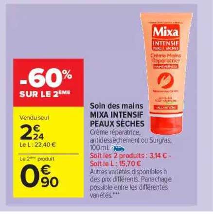 soin des mains mixa intensif peaux sèches