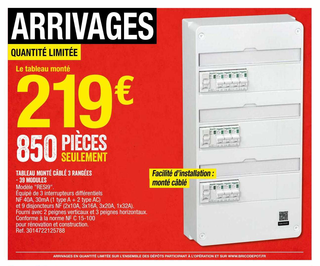 tableau monté câblé 3 rangées - 39 modules