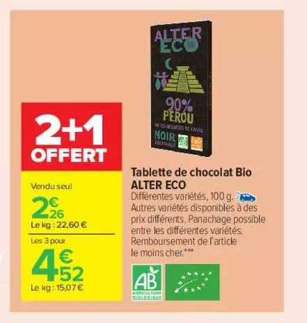 tablette de chocolat bio alter éco