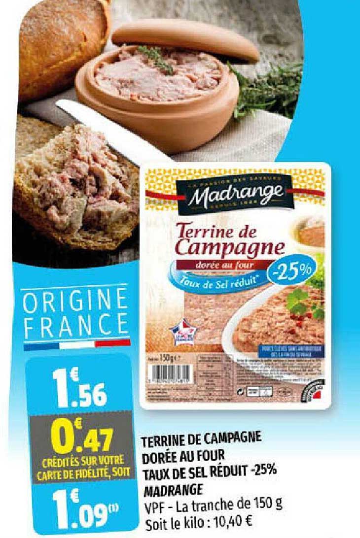 terrine de campagne dorée au four taux de sel réduit -25% madrange