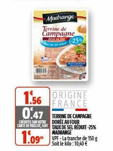 Terrine De Campagne Dorée Au Four Taux De Sel Réduit -25% Madrange
