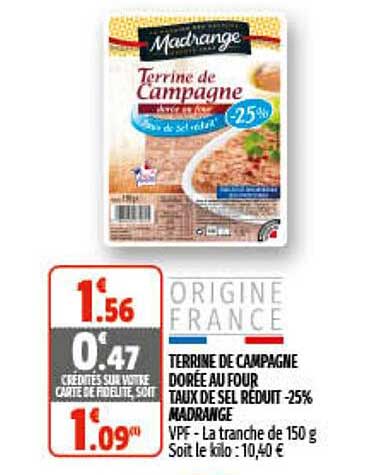 terrine de campagne dorée au four taux de sel reduit -25% madrange