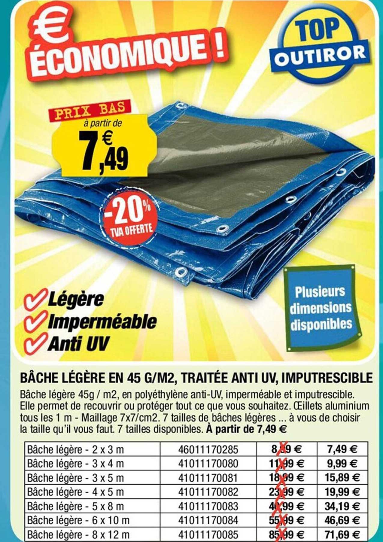 bâche légère en 45  gr-m², traitée anti uv, imputrescible
