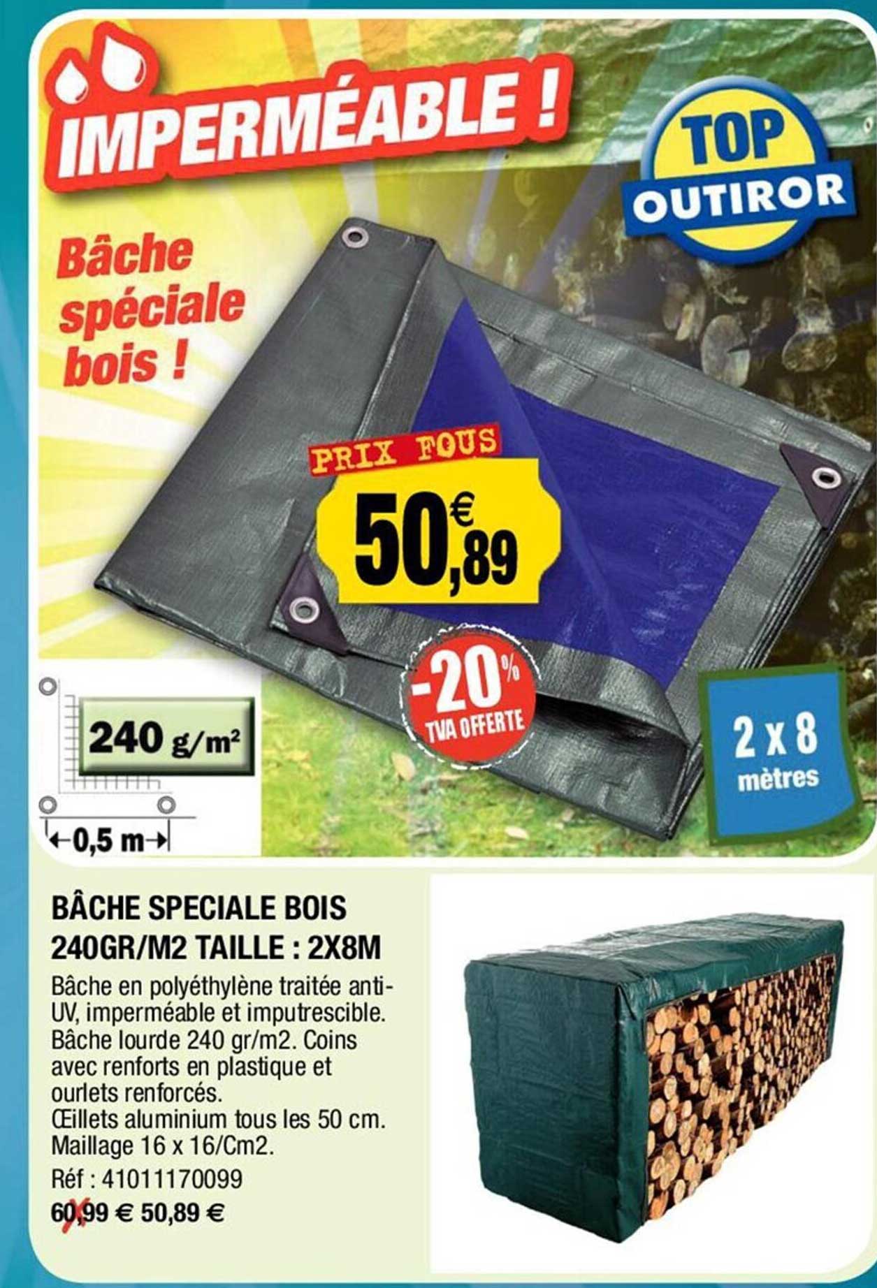 Bâche Spéciale Bois 240 Gr-m² Taille : 2 X 8m