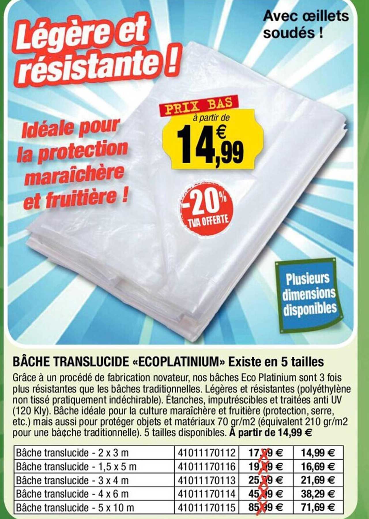 bâche translucide «éco platinium» existe en 5 tailles