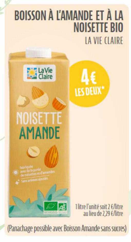 boisson à l'amande et à la noisette bio la vie claire