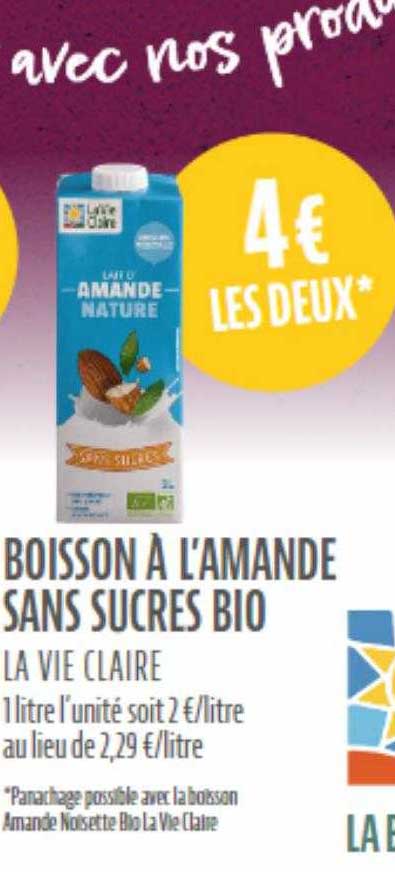 boisson à l'amande sans sucres bio la vie claire