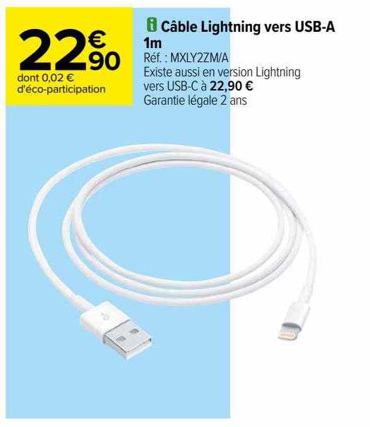 câble lightning vers usb-a 1m
