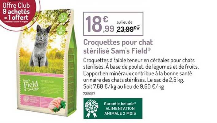 croquettes pour chat stérilisé sam's field