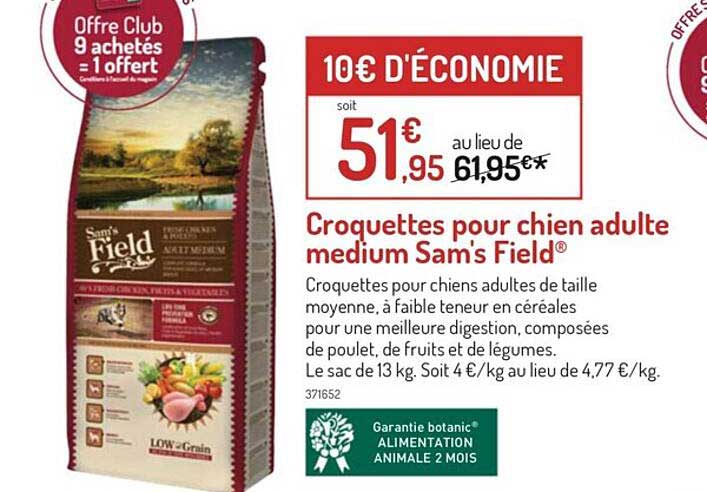 Croquettes Pour Chien Adulte Medium Sam's Field