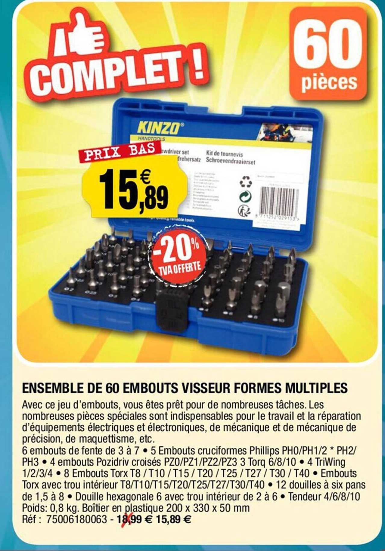 ensemble de 60 embouts visseur formes multiples