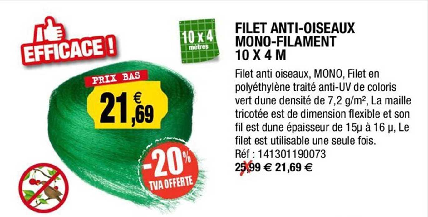 filet anti-oiseaux mono-filament 10 x 4 m