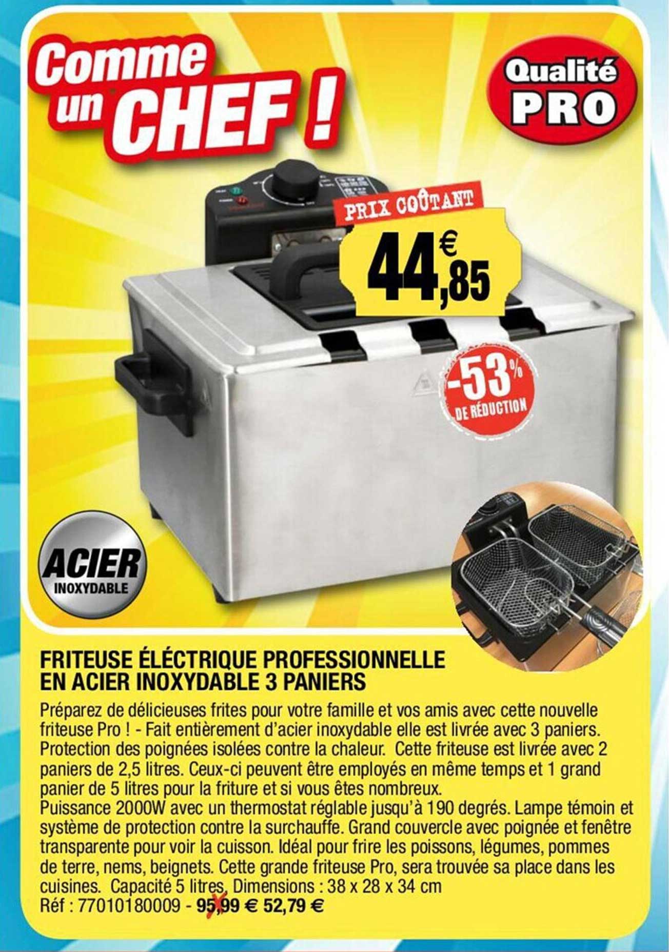 friteuse éléctrique professionnelle en acier inoxydable 3 paniers -53% de réduction
