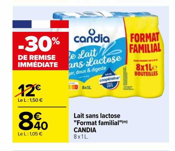 lait sans lactose "format familial" candia