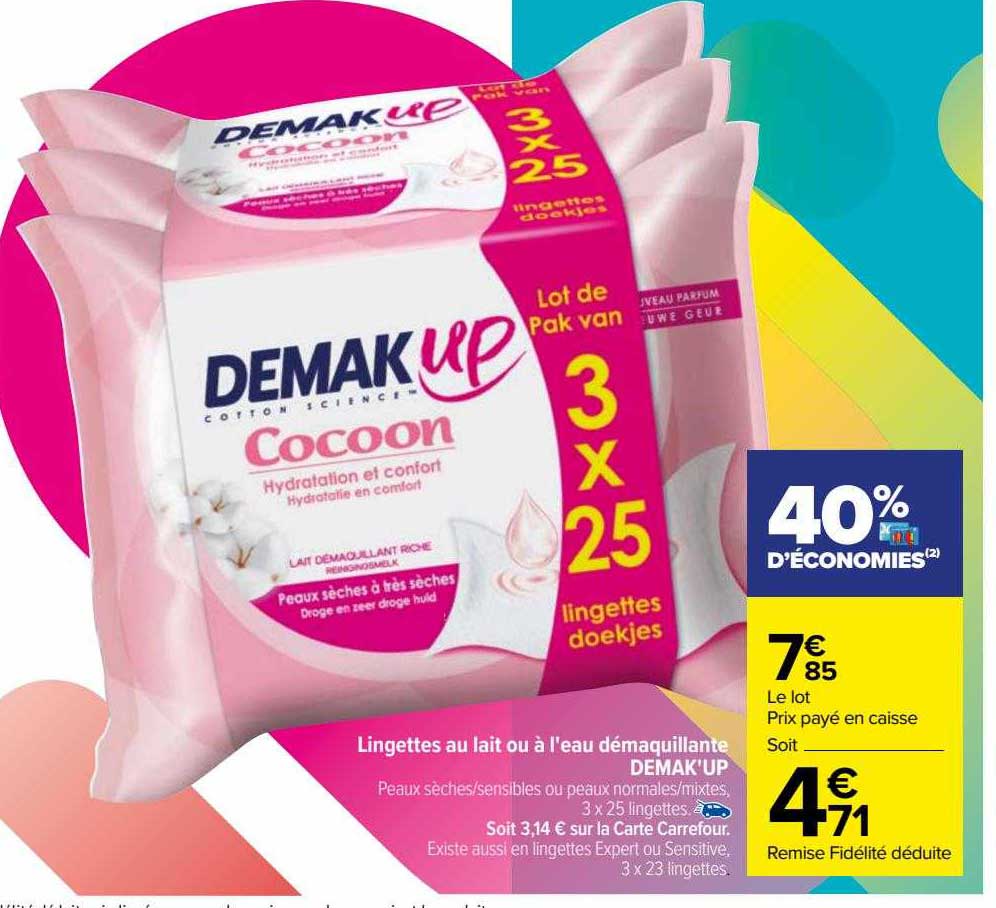 lingettes au lait ou à l'eau démaquillante demak'up