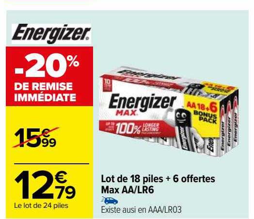 Lot De 18 Piles + 6 Offertes Max Aa-lr6 Energizer