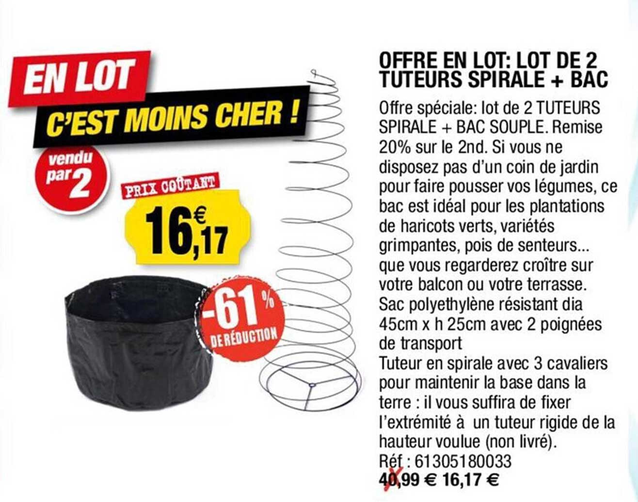 lot de 2 tuteurs spirale + bac -61% de réduction