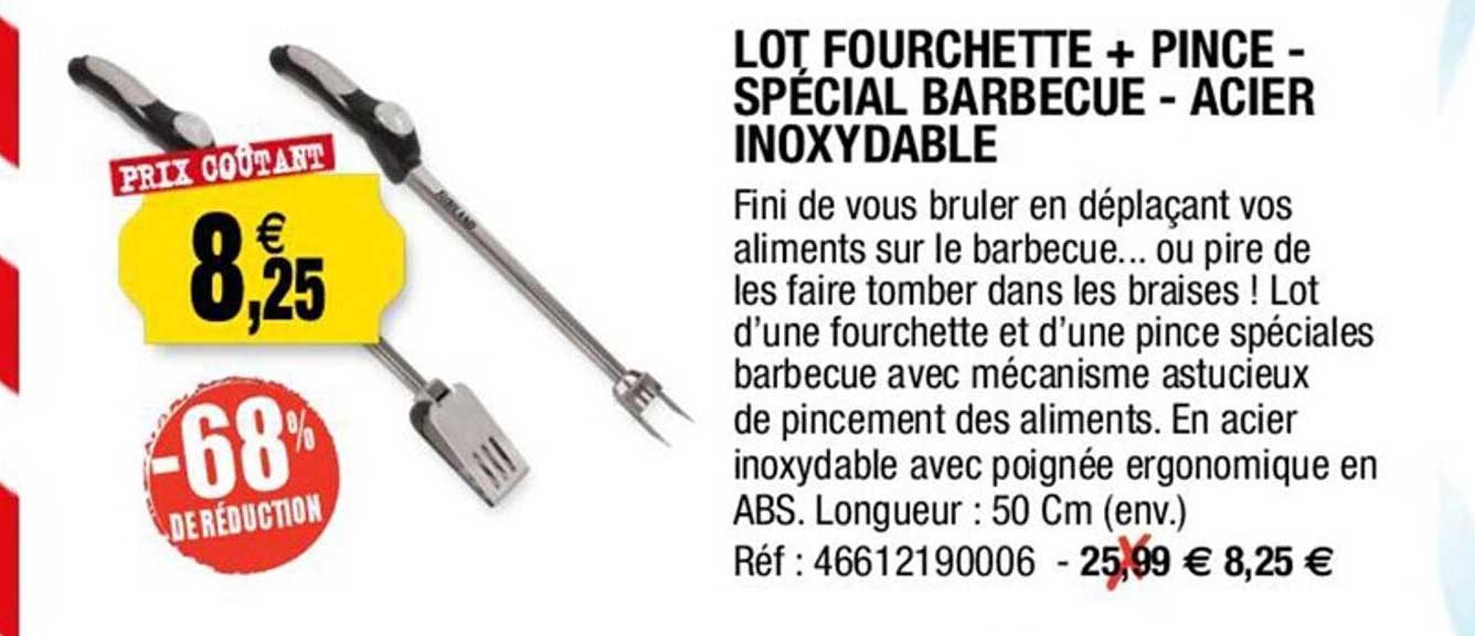 lot fourchette + pince - spécial barbecue - acier inoxydable -68% de réduction