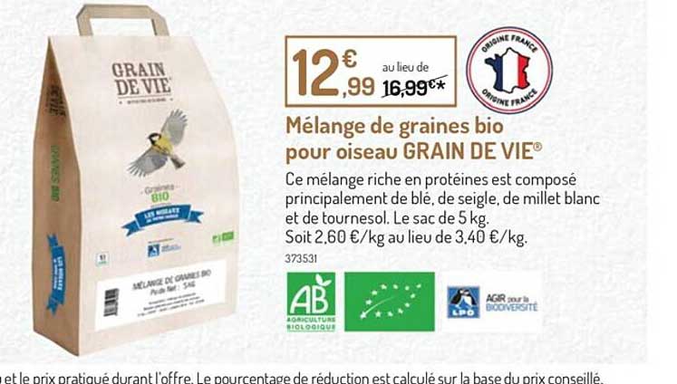 Mélange De Graines Bio Pour Oiseau Grain De Vie