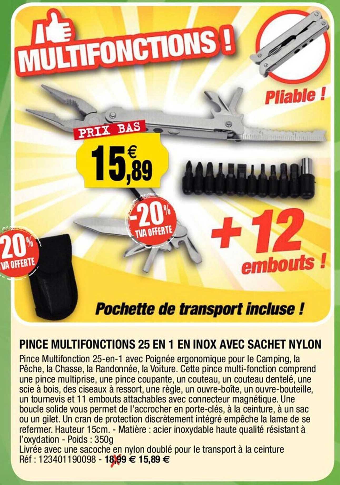 Pince Multifonctions 25 En 1 En Inox Avec Sachet Nylon