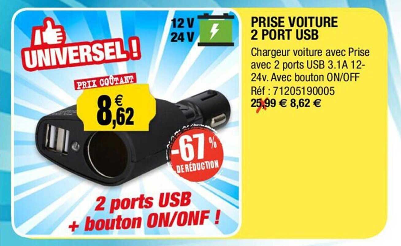 prise voiture 2 port usb -67% de réduction