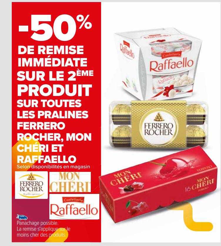 produit les pralines ferrero rocher, mon chéri, mon chéri et raffaello