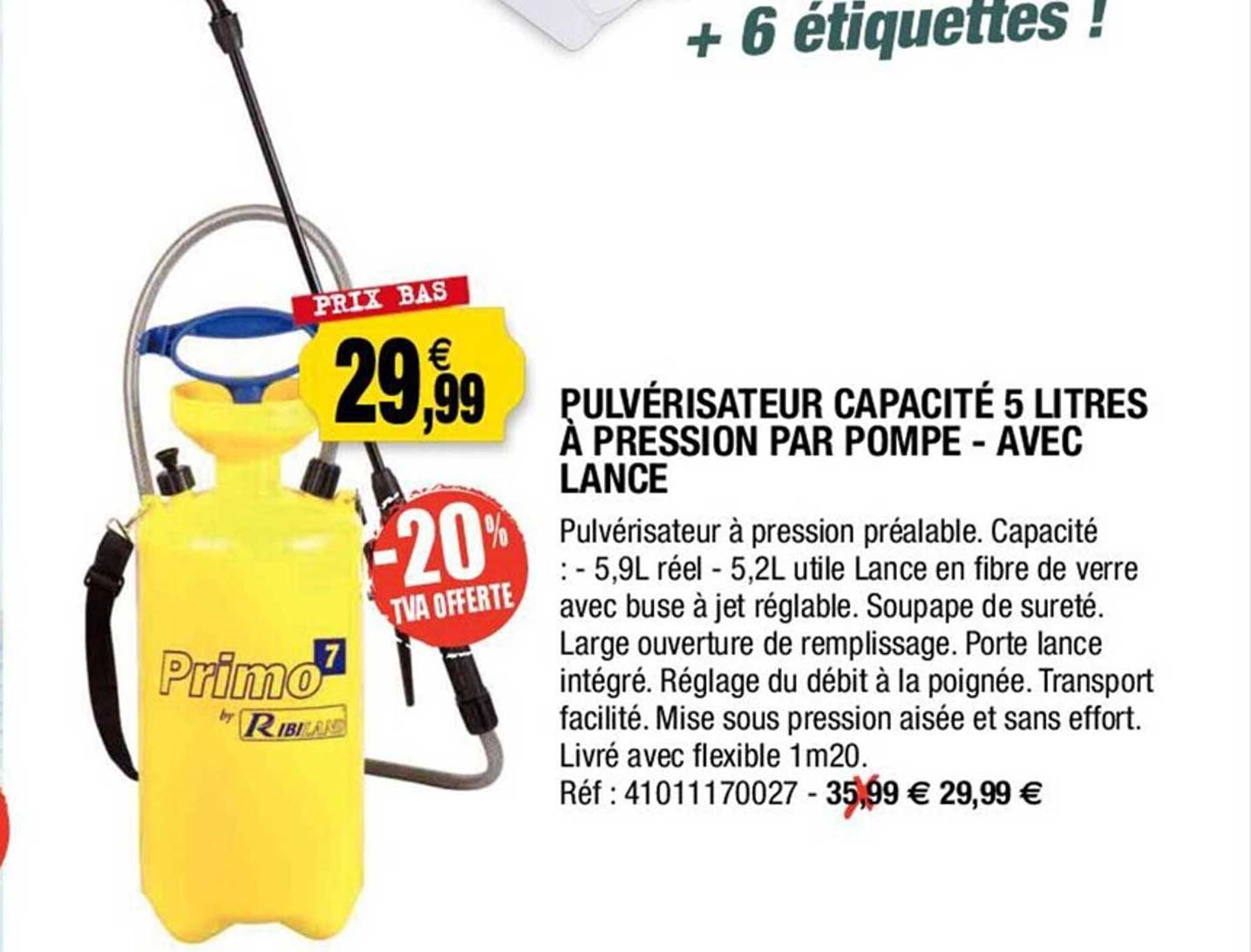 pulvérisateur capacité 5 litres à pression par pompe - avec lance