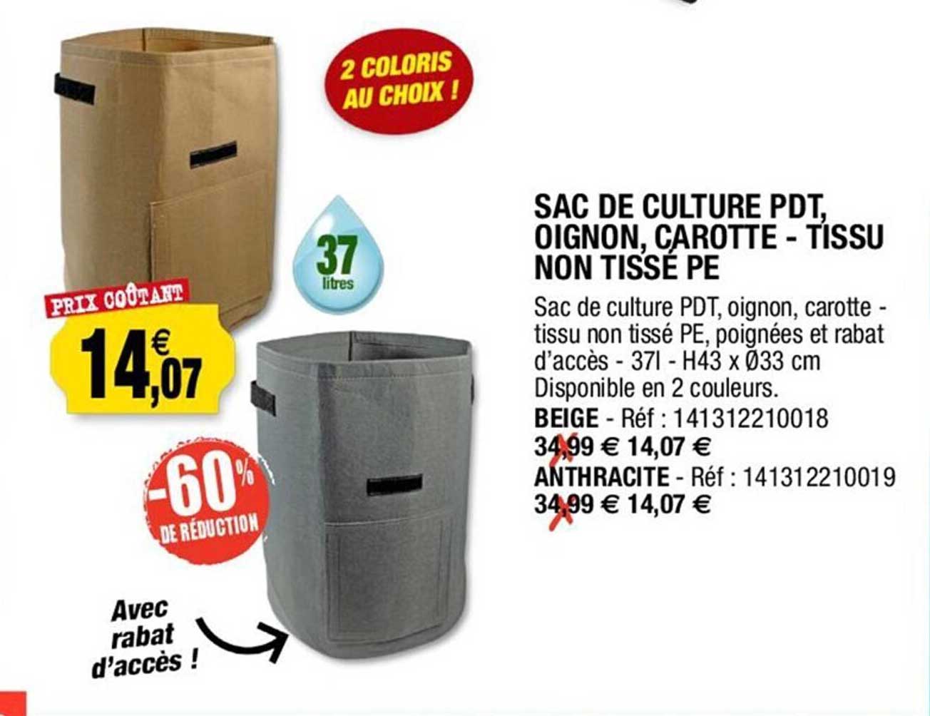 sac de culture pdt oignon carotte - tissu non tissé pe -60% de réduction