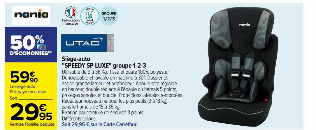 siège -auto "speedy sp luxe" groupe 1-2-3 nania