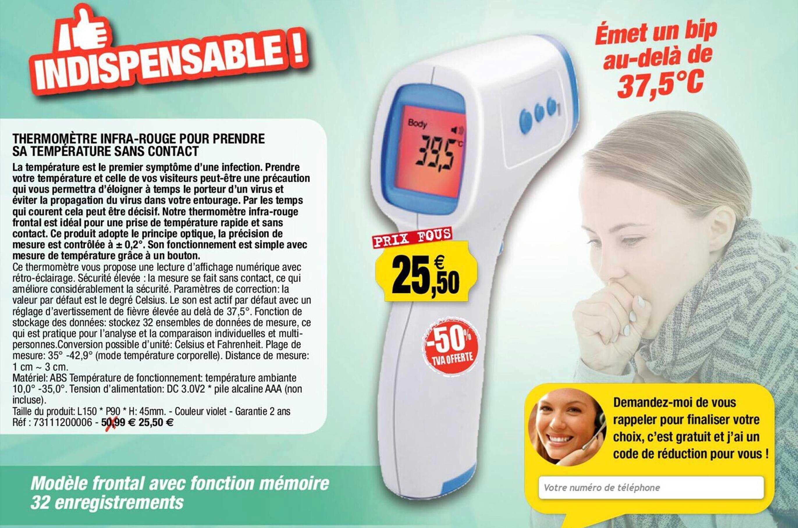 thermomètre infra-rouge pour prendre sa température sans contact