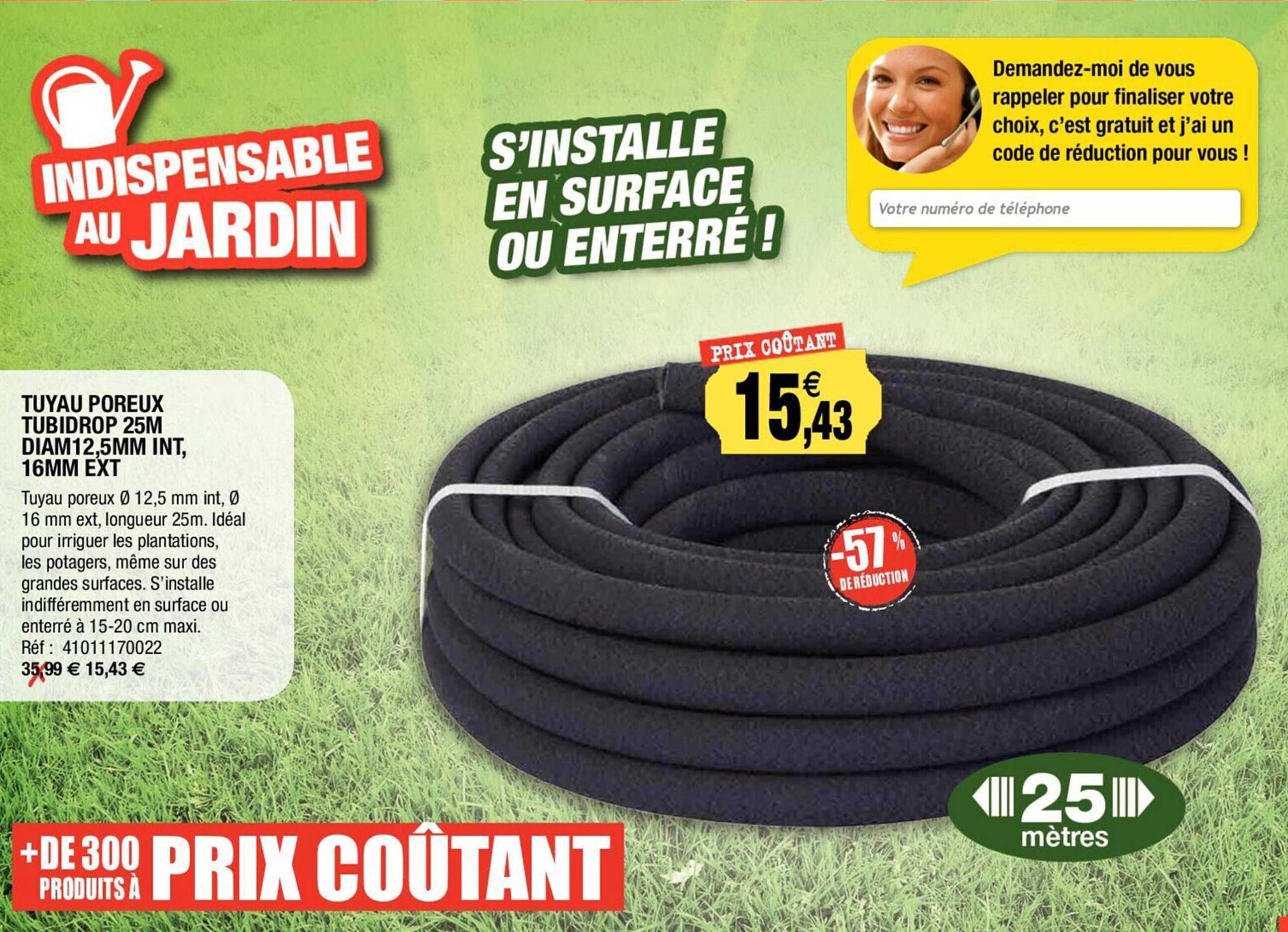 Tuyau Poreux Tubidrop 25m Diam 12,5 Mm Int, 16 Mm Ext