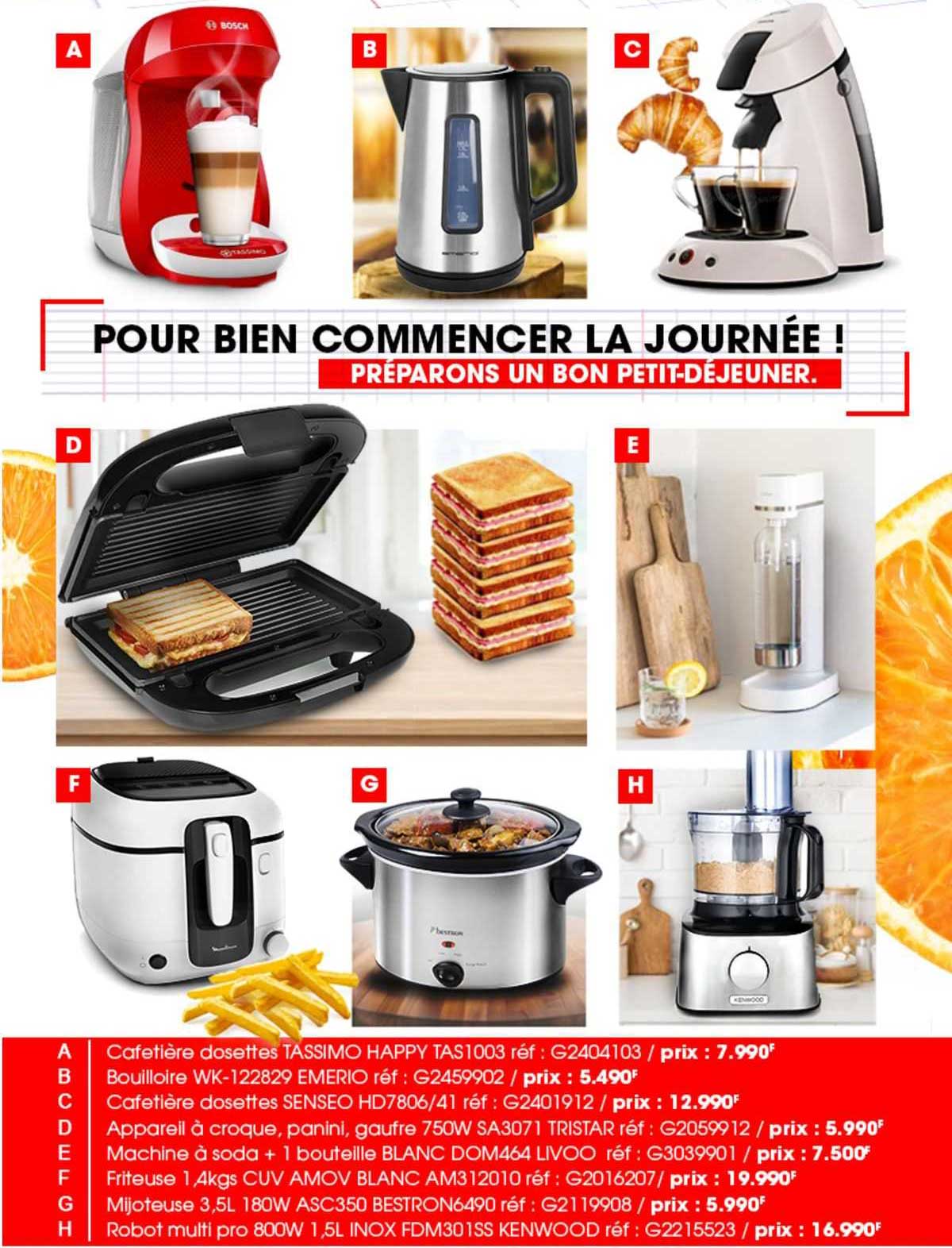 Cafetière Dosettes Tassimo Happy Tas1003, Bouilloire Wk-122829 Emerio, Cafetière Dosettes Senseo, Appareil à Croque, Panini, Gaufre, Machine à Soda + 1 Bouteille Blanc, Friteuse 1,4 Kg Cuv Amov Blanc