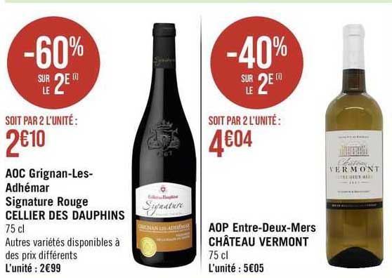 aoc grignan-les-adhémar signature rouge cellier des dauphins, aop entre-deux-mers château vermont