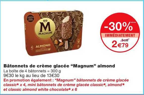 bâtonnets de crème glacée "magnum" almond