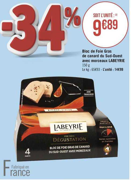 bloc de foie gras de canard du sud-ouest avec morceaux labeyrie
