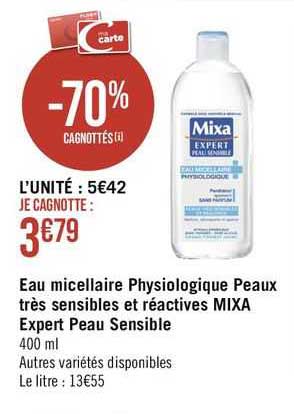 eau micellaire physiologique peaux très sensible et réactives mixa expert peau sensible