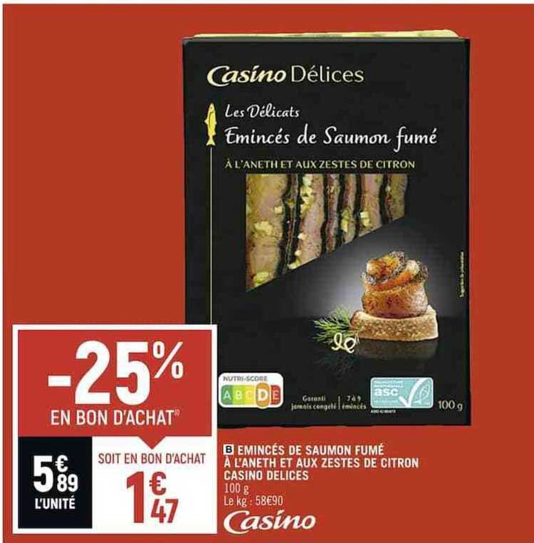 émincés de saumon fumé à l'aneth et aux zestes de citron casino délices